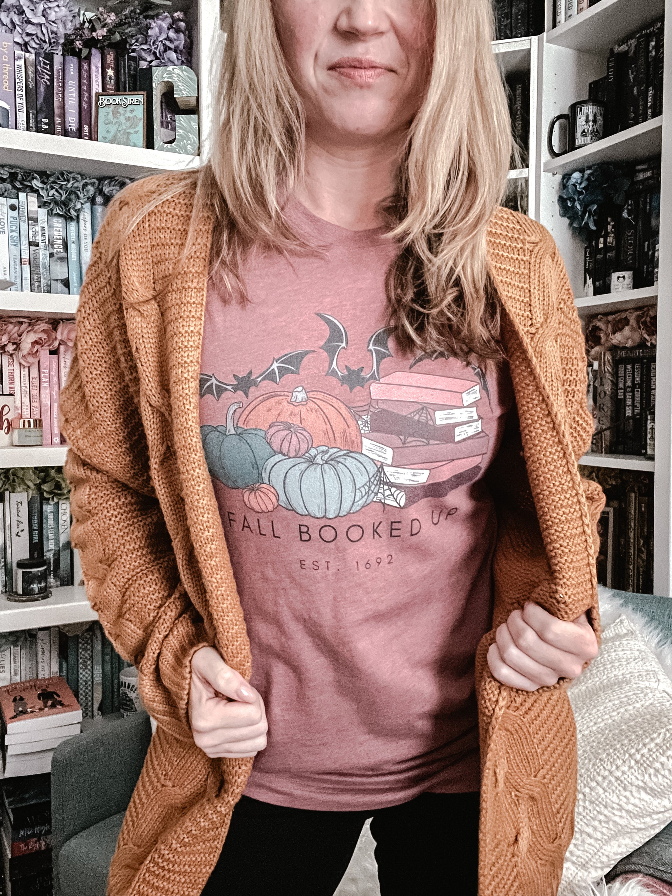 Fall Booked Up Unisex Long Sleeve Tee - Multicolor Books for FireDrake Artistry