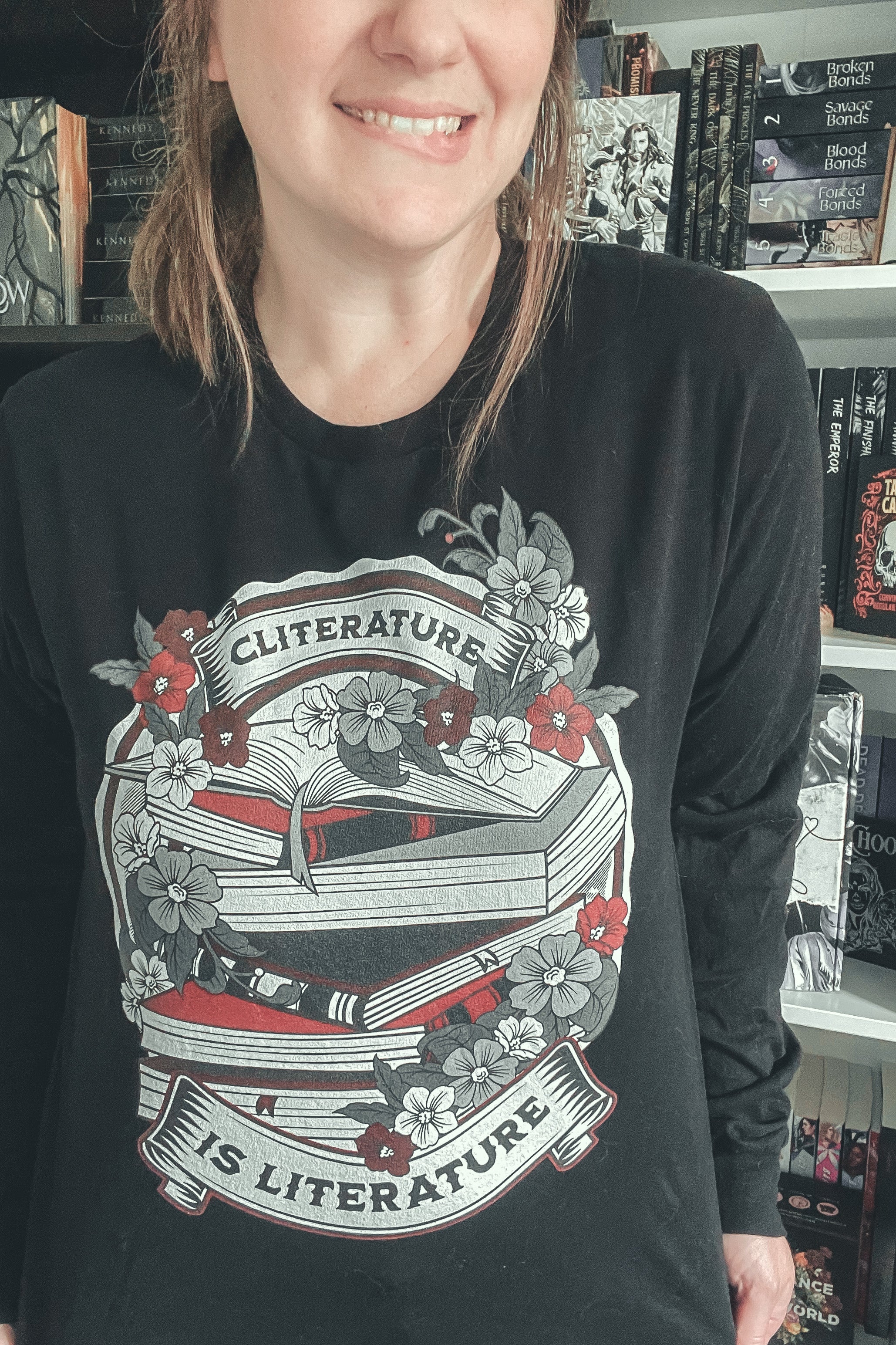 Cliterature is Literature Dark Bookstack Unisex Long Sleeve Tee for FireDrake Artistry