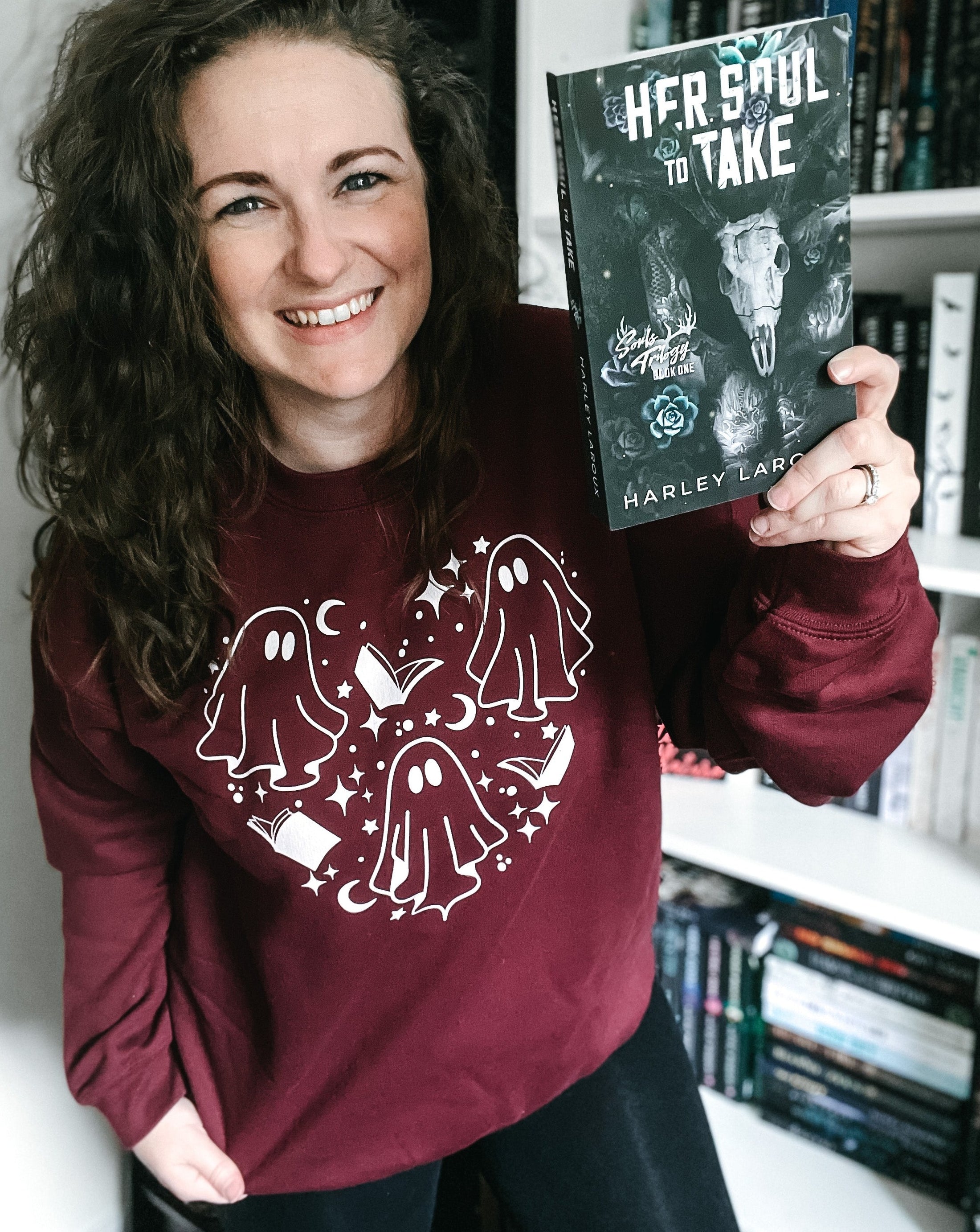 Maroon Boo Books Sweatshirt - FireDrake Artistry™ . Photo by @athousandbookishlives