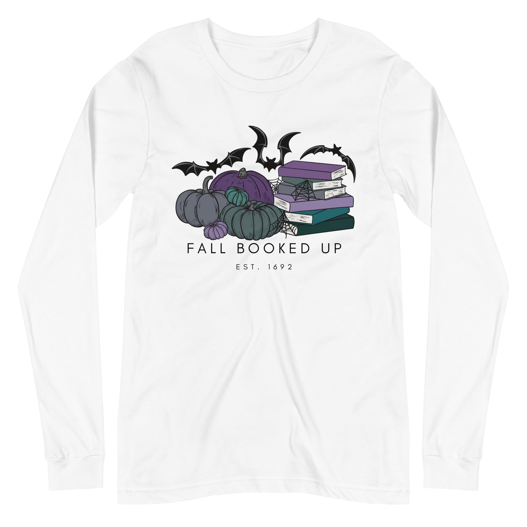 Fall Booked Up Unisex Long Sleeve Tee - Purple Books for FireDrake Artistry