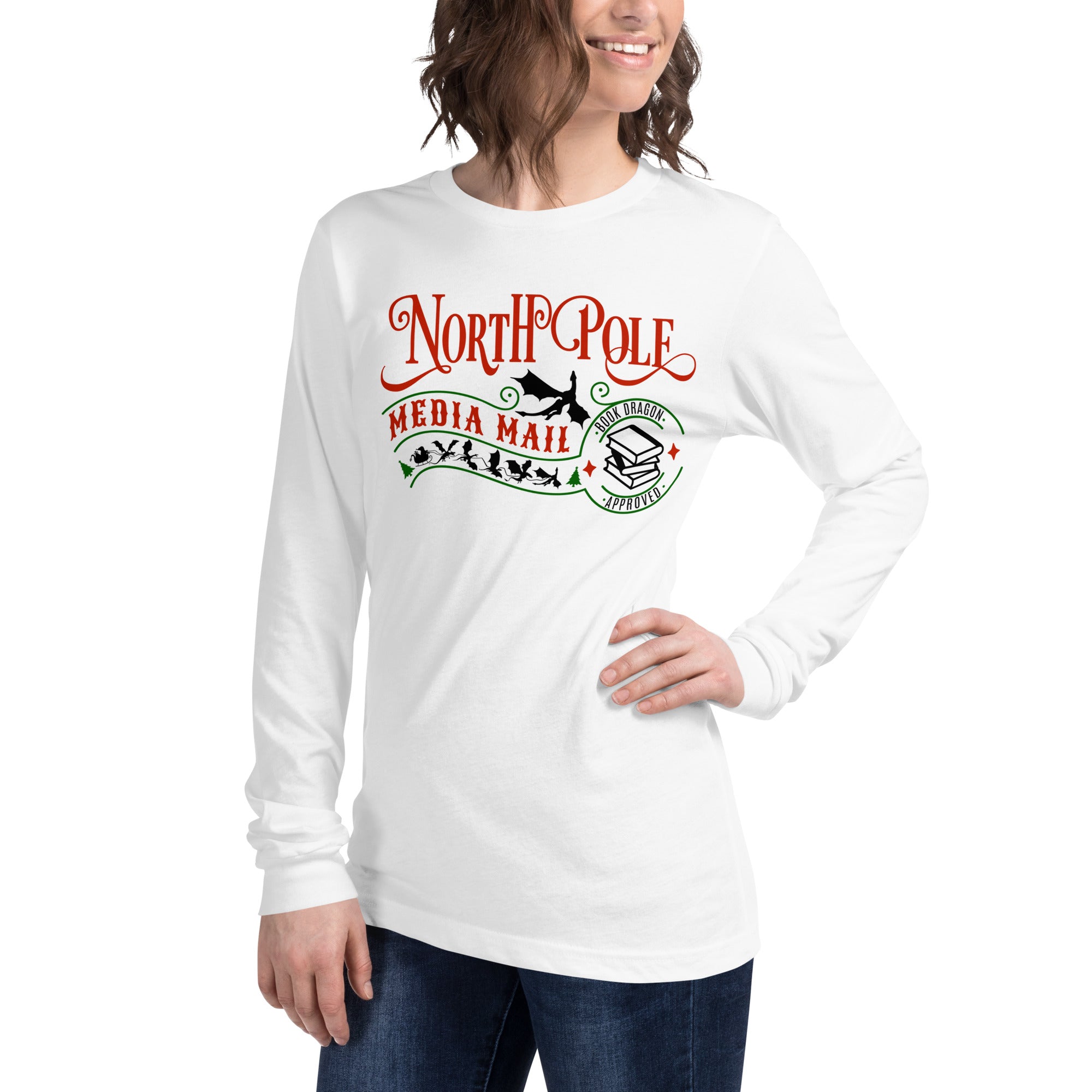 Santa Book Dragon Unisex Long Sleeve Tee - Black Design